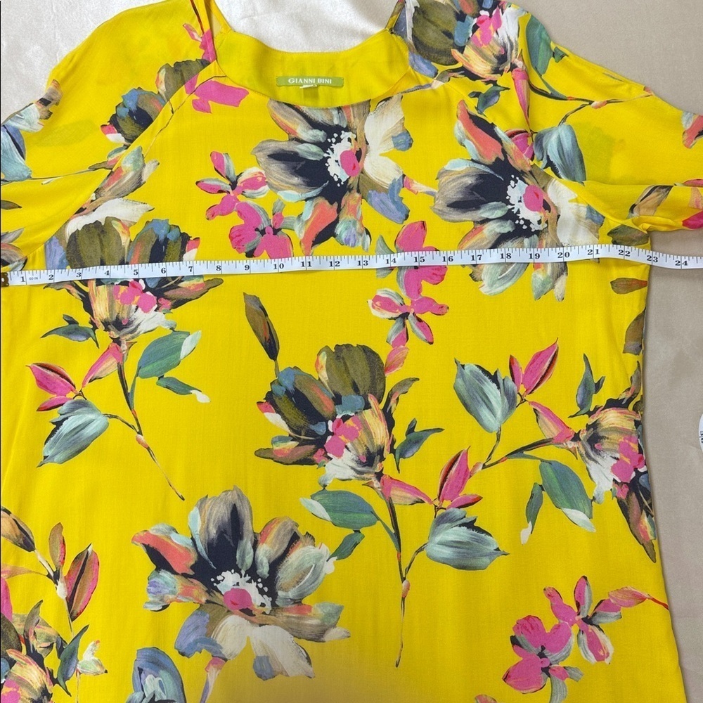 Gianni Bini Dandy Yellow Floral Dress Ruffle Flare Sleeves Women's Large - Picture 6 of 10